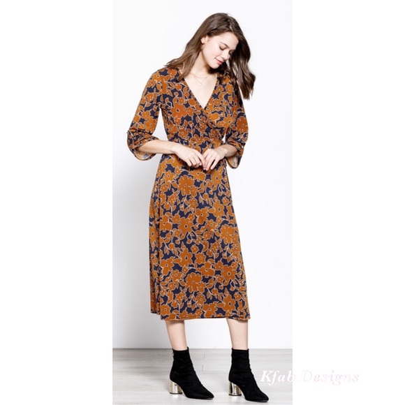 LAST ONE! V Neck Knit Midi Floral Print Wrap Dress! - Picture 7 of 11